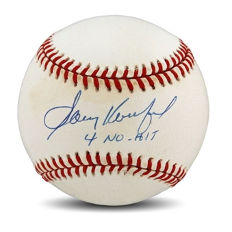 Sandy Koufax Single-Signed "4 No-Hit" Baseball